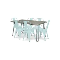table à manger generique table à manger hairpin gris 150x90 + x6 chaise bistrot metalix vert pâle