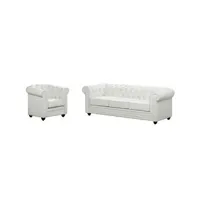 ensemble de canapés vente-unique canapé 3 places et fauteuil chesterfield - simili blanc