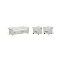 ensemble de canapés vente-unique canapé 3 places et 2 fauteuils chesterfield - simili blanc