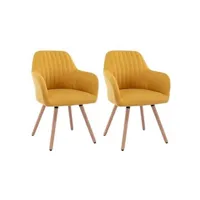 chaise vente-unique.com lot de 2 chaises avec accoudoirs - tissu et métal effet bois - jaune - eleana
