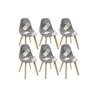 chaise altobuy giada - lot de 6 chaises patchwork motifs grisés -