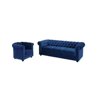ensemble de canapés vente-unique.com canapé 3 places et fauteuil chesterfield - velours bleu roi