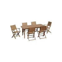 table de jardin vente-unique.com salle à manger de jardin pliante en acacia: une table extensible l180/240cm + 2 fauteuils + 4 chaises - rallonge papillon - nemby de mylia