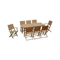 table de jardin vente-unique.com salle à manger de jardin pliante en acacia: une table extensible l180/240cm + 2 fauteuils + 6 chaises - rallonge papillon - nemby de mylia