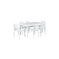 table de jardin vente-unique.com salle à manger de jardin - table + 6 fauteuils - polypropylène - blanc dolomite - diademe de mylia