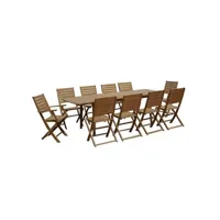 table de jardin vente-unique.com salle à manger de jardin pliante en acacia: une table extensible l180/240cm + 2 fauteuils + 8 chaises - rallonge papillon - nemby de mylia