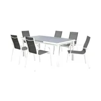 table de jardin vente-unique.com salle à manger de jardin en aluminium grise et blanche : 6 fauteuils et une table extensible - linosa de mylia
