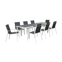 table de jardin vente-unique.com salle à manger de jardin en aluminium grise et blanche : 8 fauteuils et une table extensible - linosa de mylia