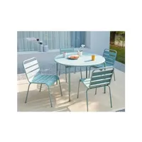 table de jardin vente-unique.com salle à manger de jardin en métal - une table d.110cm et 4 chaises empilables - vert amande - mirmande de mylia