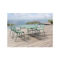 table de jardin vente-unique.com salle à manger de jardin en métal - une table l.160 cm et 4 chaises empilables - vert amande - mirmande de mylia