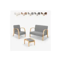 ensemble de canapés generique salon complet canapé scandinave bois et tissu fauteuil repose-pieds gyda