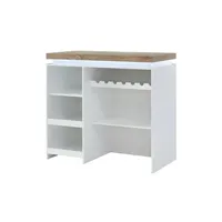 table haute vente-unique meuble de bar halo ii - mdf laqué blanc - leds - blanc et chêne