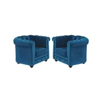 fauteuil de salon vente-unique.com lot de 2 fauteuils chesterfield - velours bleu canard