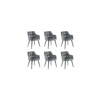 chaise vente-unique.com lot de 6 chaises avec accoudoirs - velours et métal - gris - pega
