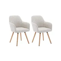 chaise vente-unique.com lot de 2 chaises avec accoudoirs - tissu et métal effet bois - crème - eleana