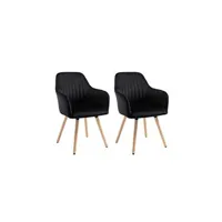 chaise vente-unique.com lot de 2 chaises avec accoudoirs en velours et métal effet bois - noir - eleana