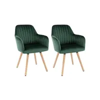 chaise vente-unique.com lot de 2 chaises avec accoudoirs en velours et métal effet bois - vert foncé - eleana