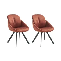 chaise vente-unique.com lot de 2 chaises avec accoudoirs en velours et métal noir - terracotta - busselton