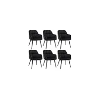 chaise vente-unique.com lot de 6 chaises avec accoudoirs - velours et métal - noir - pega