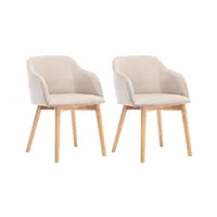 chaise vente-unique.com lot de 2 chaises avec accoudoirs - tissu et hévéa - beige - jelisa
