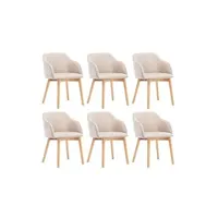 chaise vente-unique.com lot de 6 chaises avec accoudoirs - tissu et hévéa - beige - jelisa