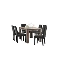ensemble table et chaises premium xl [en.casa] table de salle à manger (chêne antique) + 6 chaise de salle à manger en gris foncé - 140x90cm