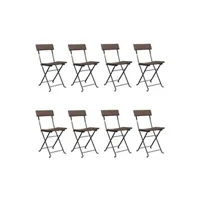 chaises de bistrot pliantes 8pcs marron résine tressée et acier