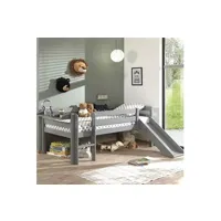 lit mi-hauteur avec toboggan et une étagère 90x200 cm gris - pino