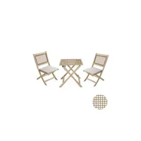 salon de jardin sweeek table de jardin bistrot cannage carré 2 places acacia bois brossé clair 1 table 2 chaises 60x60x72 cm