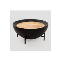 table d'appoint sklum table basse ronde en manguier et fer (ø90 cm) curtis noir 41 cm