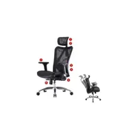 sihoo chaise de bureau ergonomique charge max. 150kg ~ housse noire, piétement noir