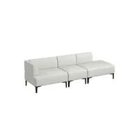 canapé droit homcom canapé 3 places design contemporain modulable piètement acier noir tissu aspect lin blanc cassé
