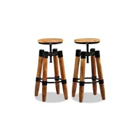 tabouret bas helloshop26 lot de deux tabourets de bar design chaise siège bois de manguier massif et acier 1202154