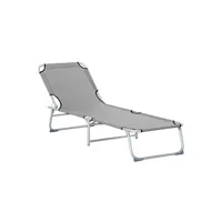 chaise longue - transat outsunny bain de soleil transat pliable dossier réglable multipositions métal et polyester gris