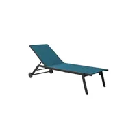 chaise longue - transat proloisirs lot de 2 lits de soleil empilable florence + roues - graphite/bleu - alu/toile tpep