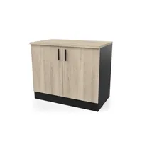 buffet de cuisine vente-unique.com meuble bas 2 portes 100 cm origan noir et bois - naturel