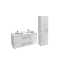 meuble double vasque 120 cm ola up + colonne de salle de bain blanc