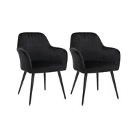 chaise vente-unique.com lot de 2 chaises avec accoudoirs en velours et métal - noir - eleana