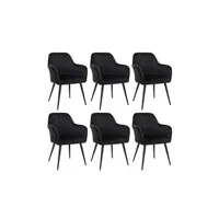 chaise vente-unique.com lot de 6 chaises avec accoudoirs en velours et métal - noir - eleana