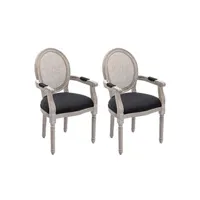 chaise vente-unique.com lot de 2 chaises avec accoudoirs - cannage, tissu et bois d'hévéa - noir - antoinette