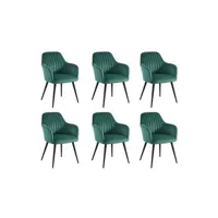 chaise vente-unique.com lot de 6 chaises avec accoudoirs en velours et métal noir - vert - eleana
