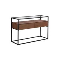 console vente-unique.com console avec 2 tiroirs en mdf, verre trempé et métal - naturel foncé - camata