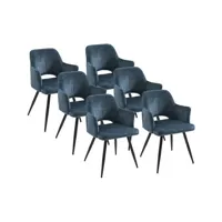 chaise vente-unique.com lot de 6 chaises avec accoudoirs en tissu et métal noir - bleu - kadija