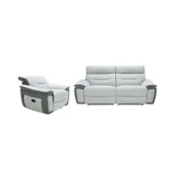 ensemble de canapés vente-unique.com canapé 3 places et fauteuil relax en microfibre bicolore anthracite et gris clair parua