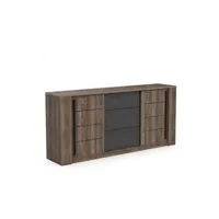 enfilade monaco - décor chêne et noir - 2 portes coulissantes + 3 tiroirs - l206 x p44,9 x h94 cm - cba meubles