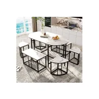 ensemble table et chaises de jardin xiaogazi table de salle à manger avec six chaises, effet marbre et cadre en fer noir