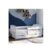 lit enfant 80 x 160 cm lilia 1 tiroir de rangement avec sommier et barrières