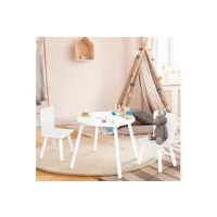 table + 2 chaises enfant candice avec espace de rangement en bois blanc