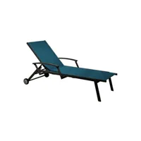 chaise longue - transat proloisirs - lit de soleil en aluminium avec accoudoirs florence graphite, bleu