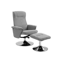 fauteuil de relaxation homcom fauteuil relax style contemporain - pivotant, dossier inclinable, repose-pied - piètement acier chromé tissu gris